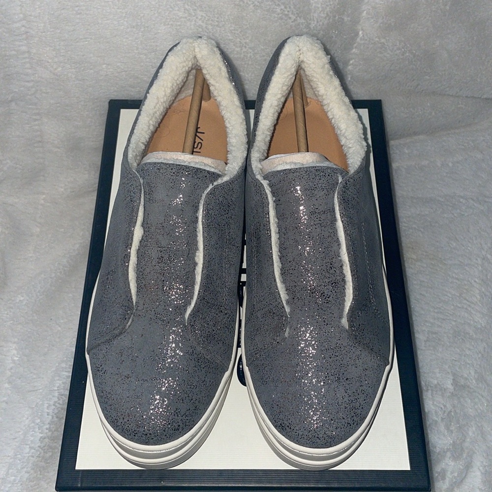 NWT J/SLIDES NADA Pewter Metallic Leather Sneaker - Picture 8 of 15